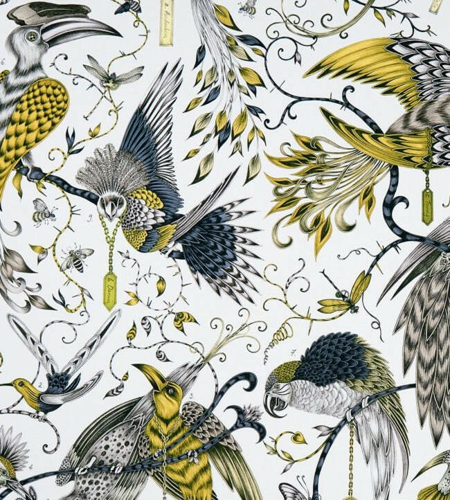 White & Gold Maximalist Fantasy Tropical Birds - Bold Flora and Fauna Designer Cushion Cover - Luxury Throw Pillow - Handmade Home Decor.