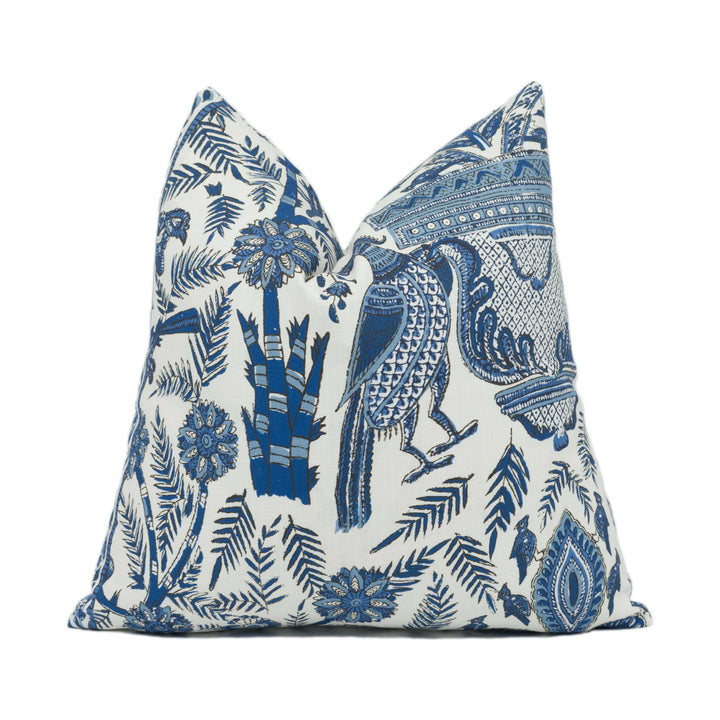 Anna French x Thibaut - Blue and White - Exotic Indienne Inspired Cushion Cover - Handmade Throw Pillow - Designer Home Décor.