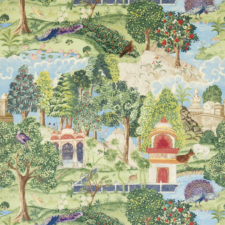 Zoffany - Peacock Garden Velvet - Green / Coral - Lush Indian Inspired Cushion Cover - Handmade Throw Pillow - Designer Home Décor.