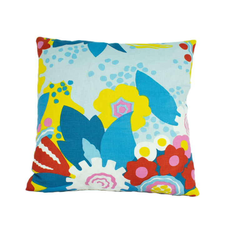 Schumacher - Anita - Sky & Red - Exuberant and Sophisticated Floral Designer Cushion Cover - Handmade Throw Pillow Designer Home Decor.