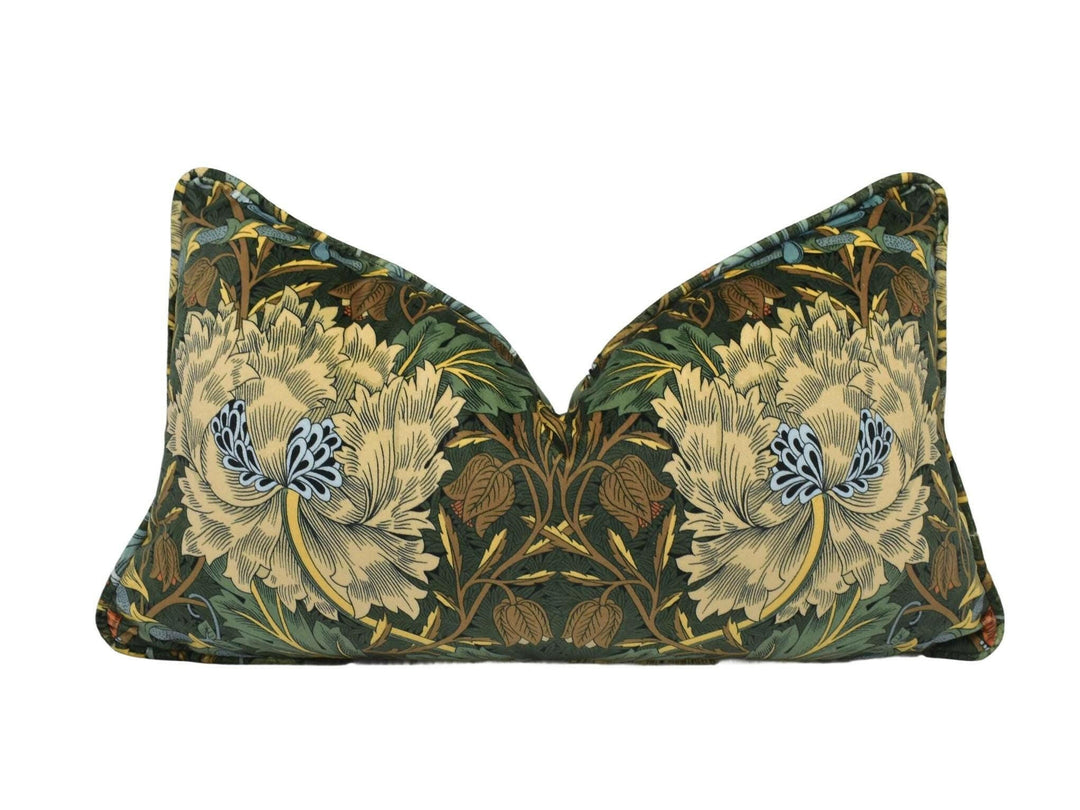 William Morris - Honeysuckle & Tulip Velvet - Forest / Chestnut - Gorgeous Sumptuous Velvet Floral Designer Cushion Cover - Luxury Throw.