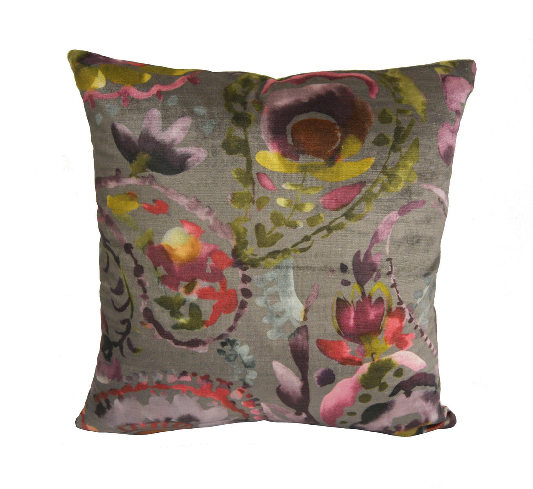 Voyage Decoration - Shrabana - Lotus - Sumptuous Paisley Velvet Cushion Cover - Handmade Throw Pillow Designer Home Decor.