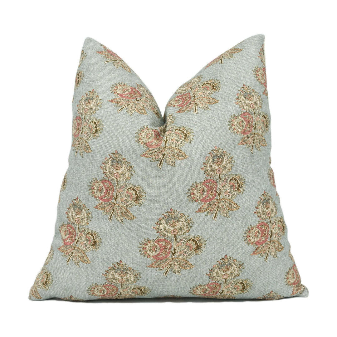 GP & J Baker - Poppy Paisley - Aqua - 18th Century Indian Floral Paisley Designer Cushion Cover - Luxury Throw Pillow - Handmade Home Decor.