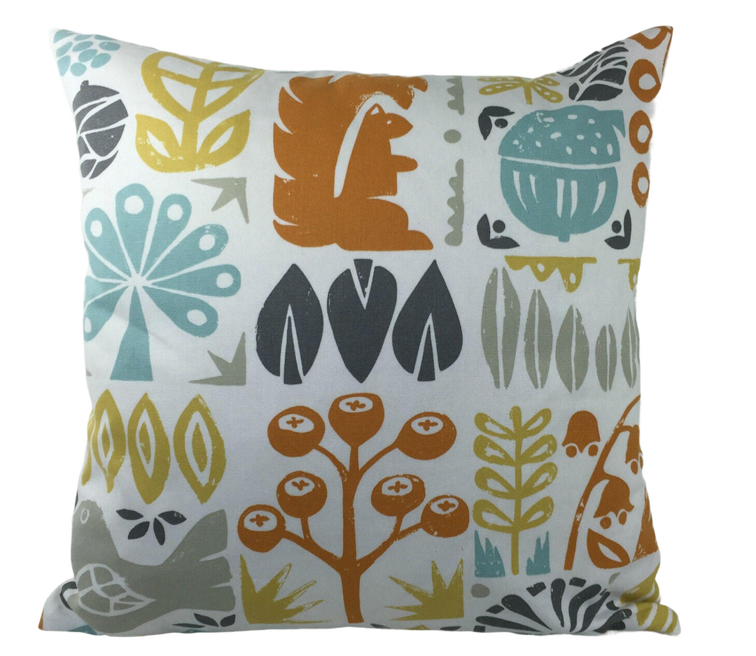 Scion - Woodland - Chalk / Powder Blue / Tangerine / Lemon - Funky Retro Scandinavian Cushion Cover - Handmade Throw Pillow Designer Home.
