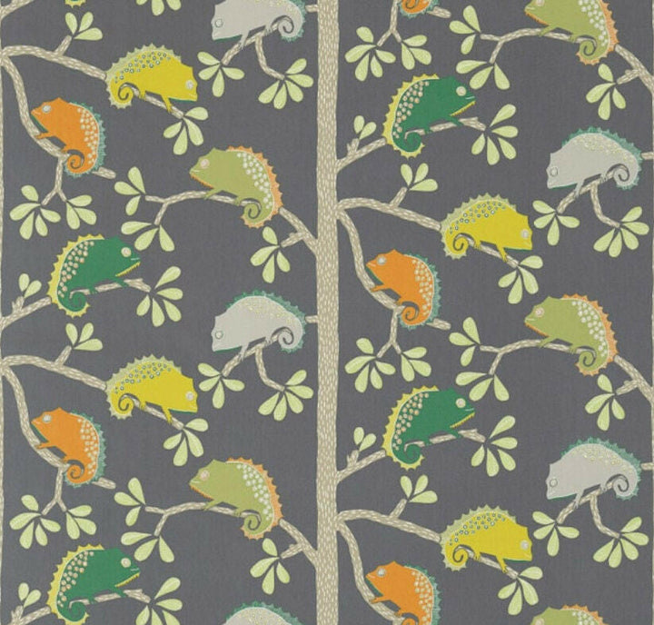 Scion - Calmer Chameleon - Moss / Citrus / Charcoal - Funky Chameleon Cushion Cover - Handmade Throw Pillow Designer Home Decor.