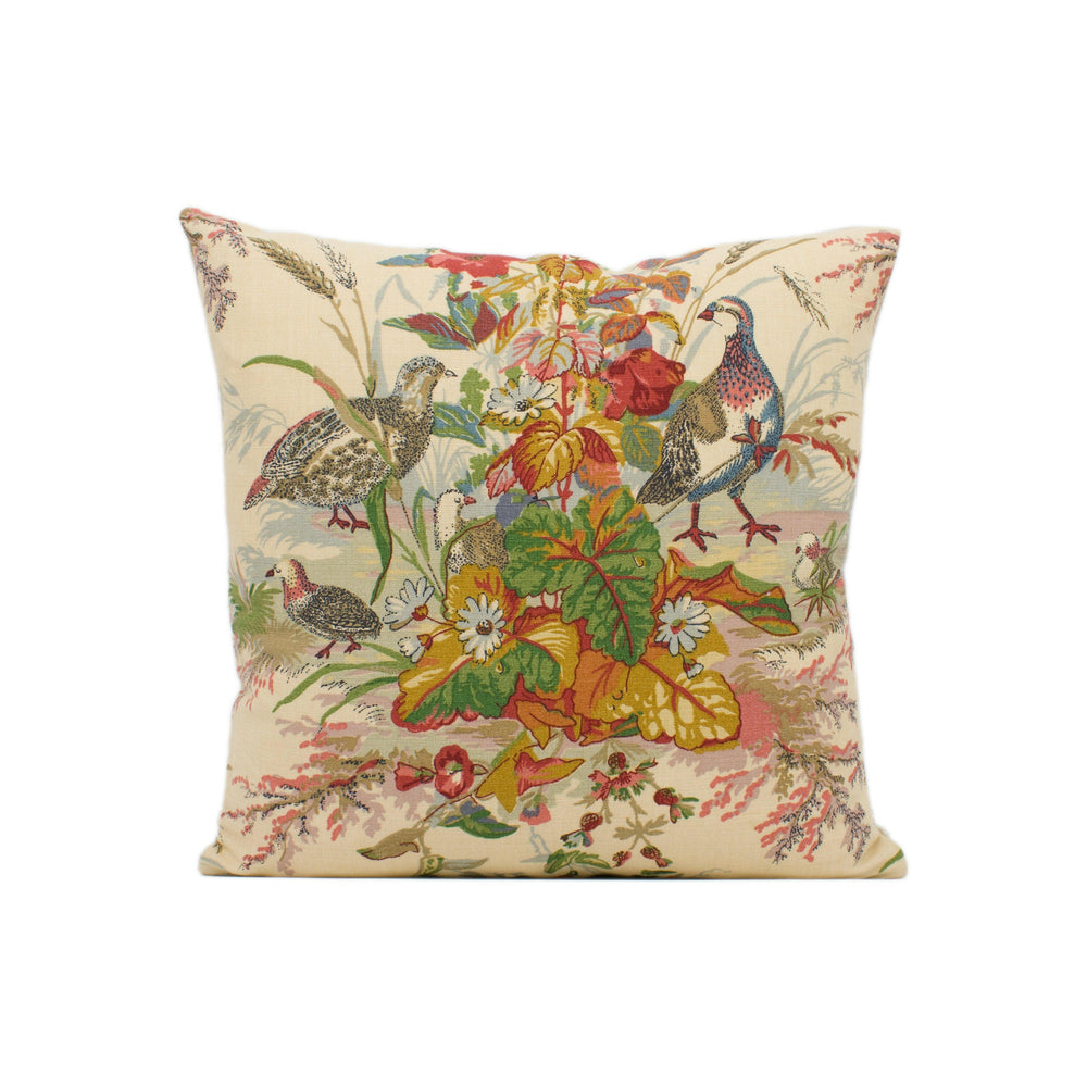 Schumacher - Quail Meadow - Summer - Traditional Hunting Quail Trio Floral - Designer Cushion Cover Luxury Throw Pillow Handmade Home Décor.