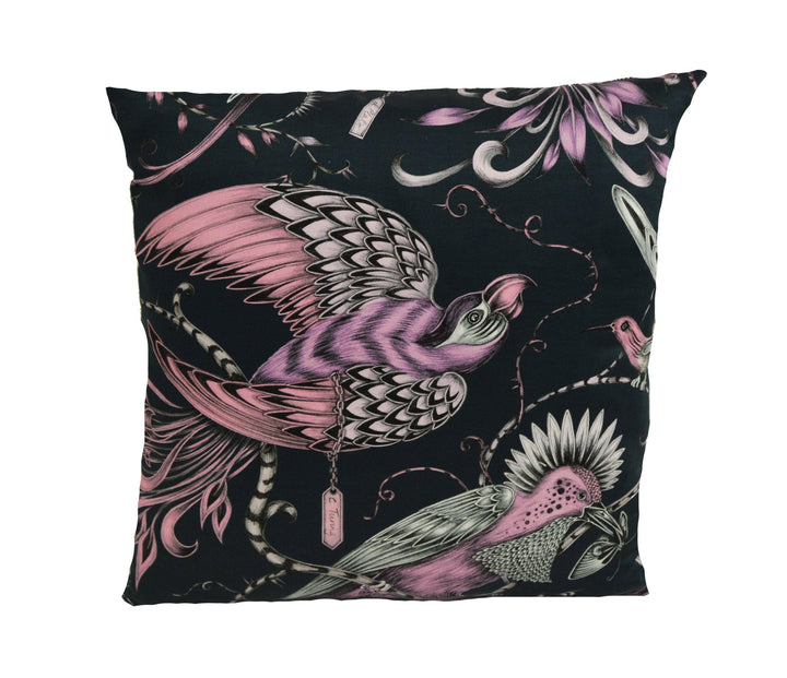 Pink & Blue Maximalist Fantasy Tropical Birds - Bold Flora and Fauna Designer Cushion Cover - Luxury Throw Pillow - Handmade Home Decor.