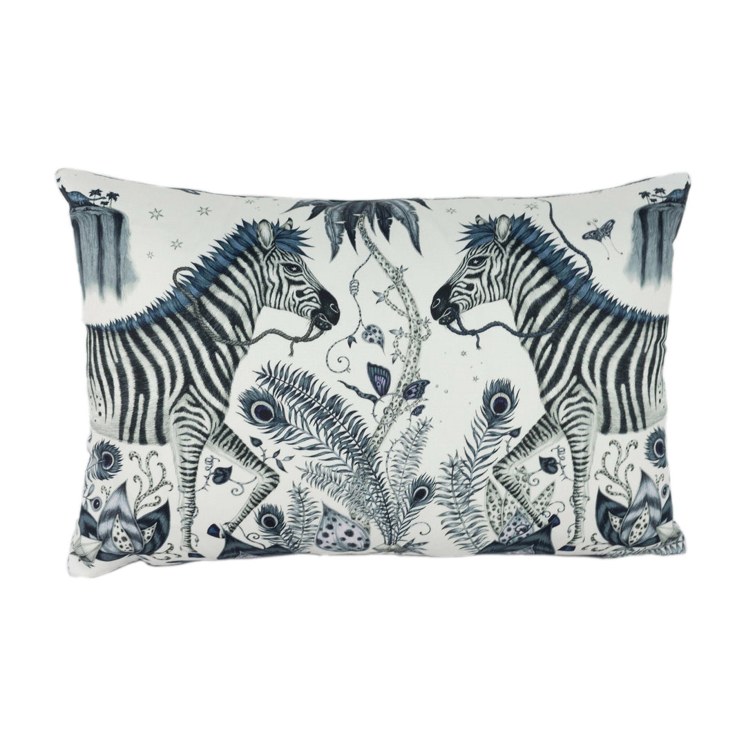Grey Jungle Maximalist Zebra Designer Cushion Cover - Bold and Funky Flora and Fauna - Luxury Throw Pillow Handmade Home Decor.