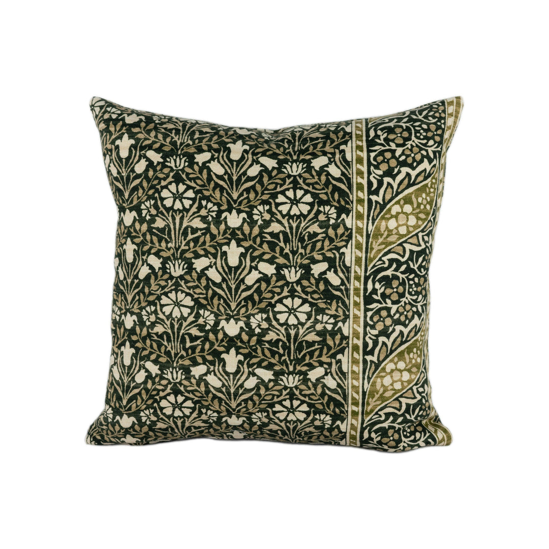 William Morris - Morris Bellflowers - Charcoal / Olive - Stunning Classic English Designer Cushion Cover Home Décor Throw Pillow.