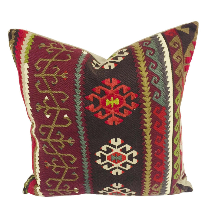 William Morris - Burdock & Star - Fig / Carmine - Eastern Kilim Inspired Heavy Woven Designer Cushion Cover Luxury Throw Pillow Handmade.