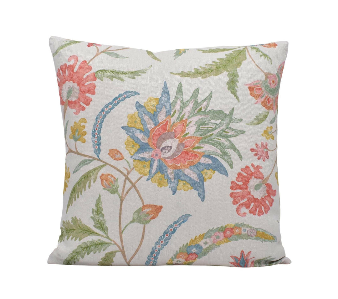 Colefax and Fowler - Campion - Pink / Green - Turkish Inspired Floral Cushion Cover - Colourful Islamic Artistic Pillow Cover - Blue Gold.
