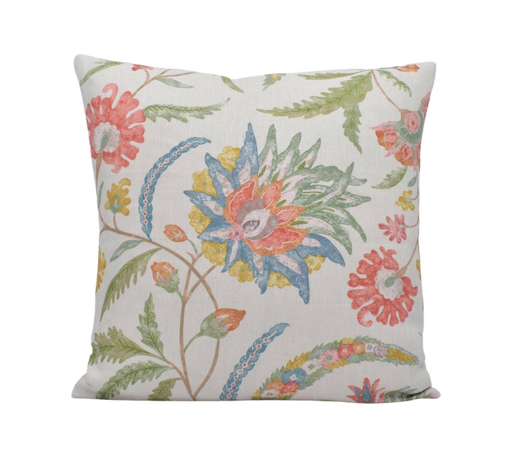 Colefax and Fowler - Campion - Pink / Green - Turkish Inspired Floral Cushion Cover - Colourful Islamic Artistic Pillow Cover - Blue Gold.