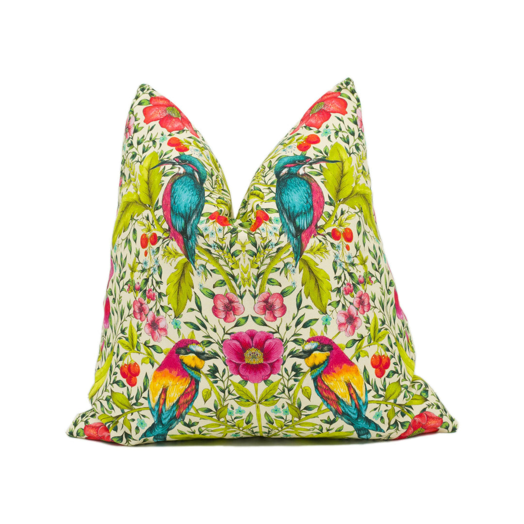 Blendworth Library - Lambourn - Peachy - Modern Funky Maximalist Bird Designer Cushion Cover - Luxury Throw Pillow - Handmade Home Décor.
