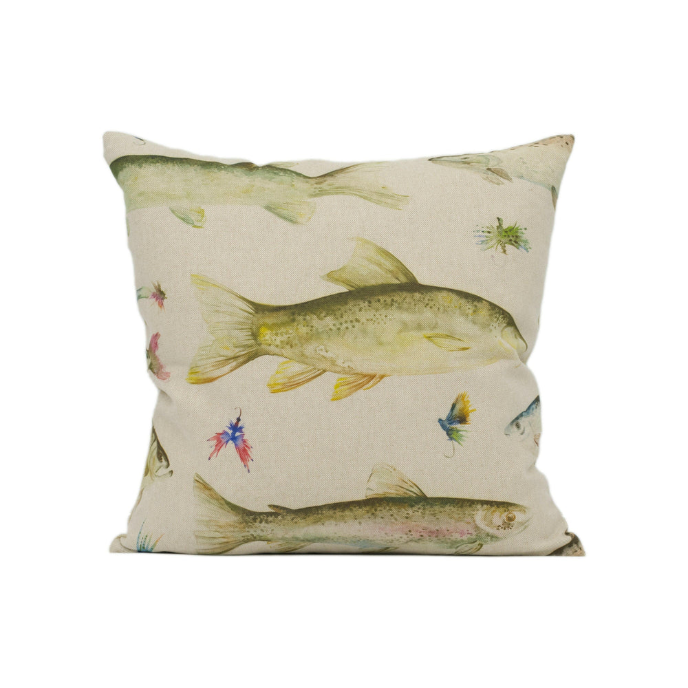 Voyage - River Fish Large - Natural - Watercolour Wildlife Print Cushion Cover - Handmade Throw Pillow - Designer Home Décor.