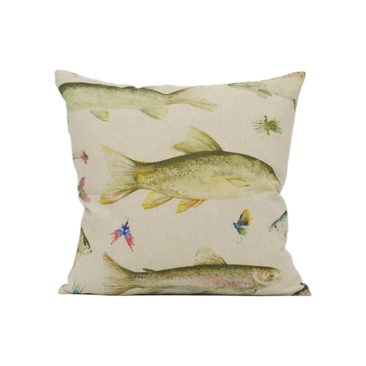 Voyage - River Fish Large - Natural - Watercolour Wildlife Print Cushion Cover - Handmade Throw Pillow - Designer Home Décor.