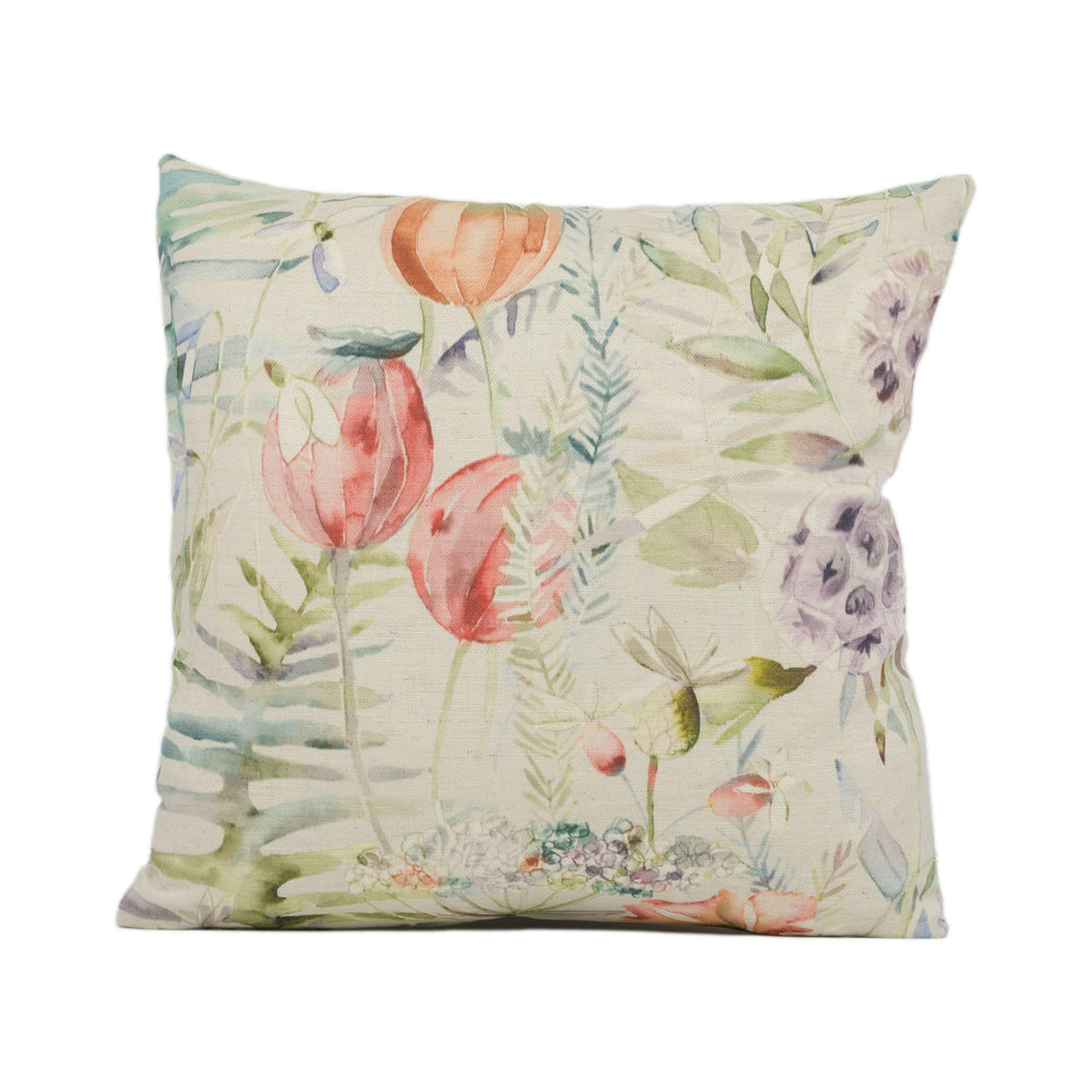 Voyage - Edenmuir - Cinnamon Linen - Watercolour Floral Field Cushion Cover - Handmade Throw Pillow - Designer Home Décor.