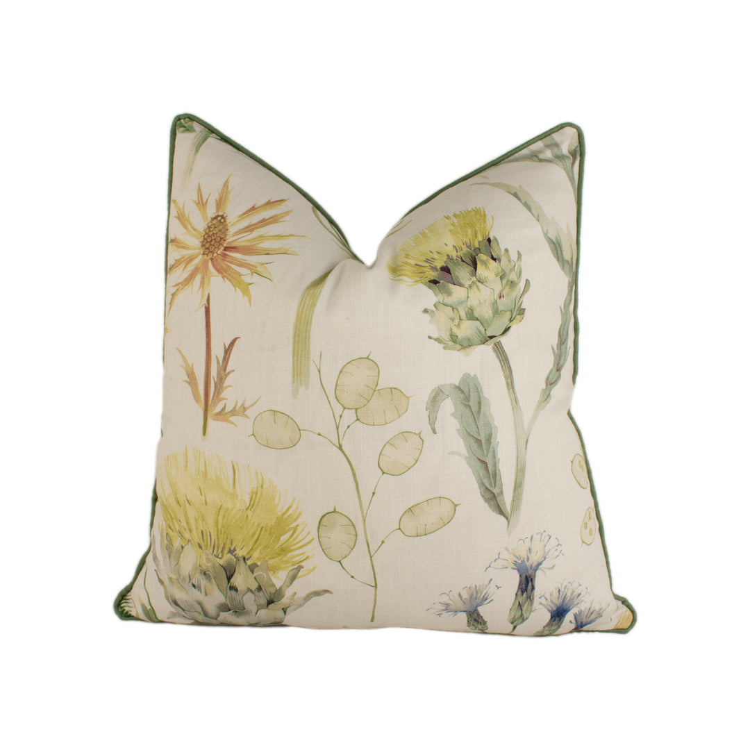 Sanderson - Thistle Garden - Ochre / Olive - Stunning Contrast Piped Designer Cushion Cover Home Décor Throw Pillow.