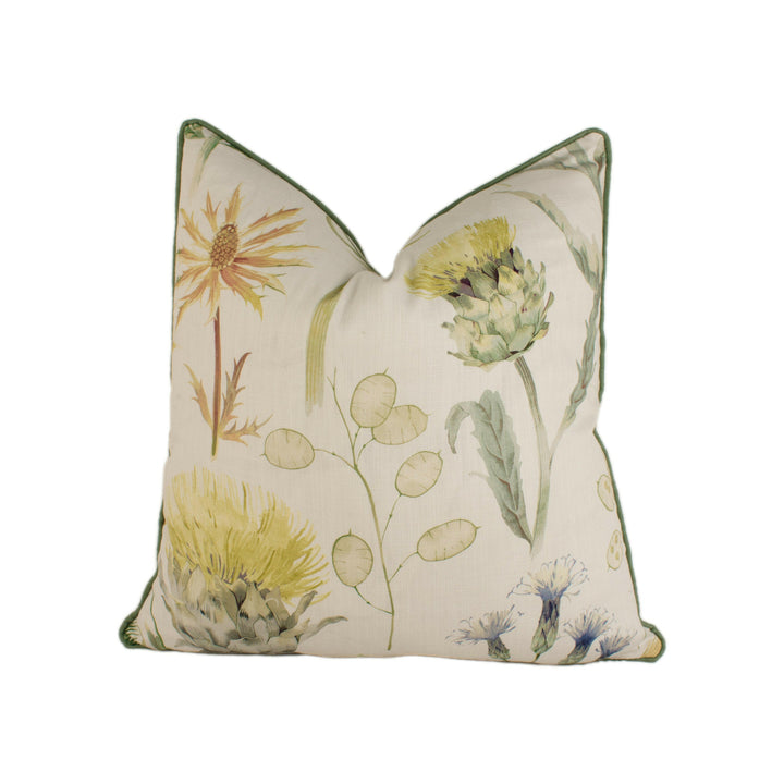 Sanderson - Thistle Garden - Ochre / Olive - Stunning Contrast Piped Designer Cushion Cover Home Décor Throw Pillow.