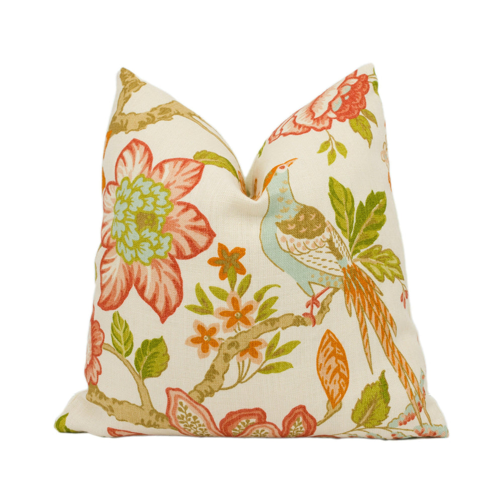 Schumacher - Huntington Gardens - Coral - Stunning Tree Of Life Designer Cushion Cover - Handmade Throw Pillow - Luxury Home Decor.