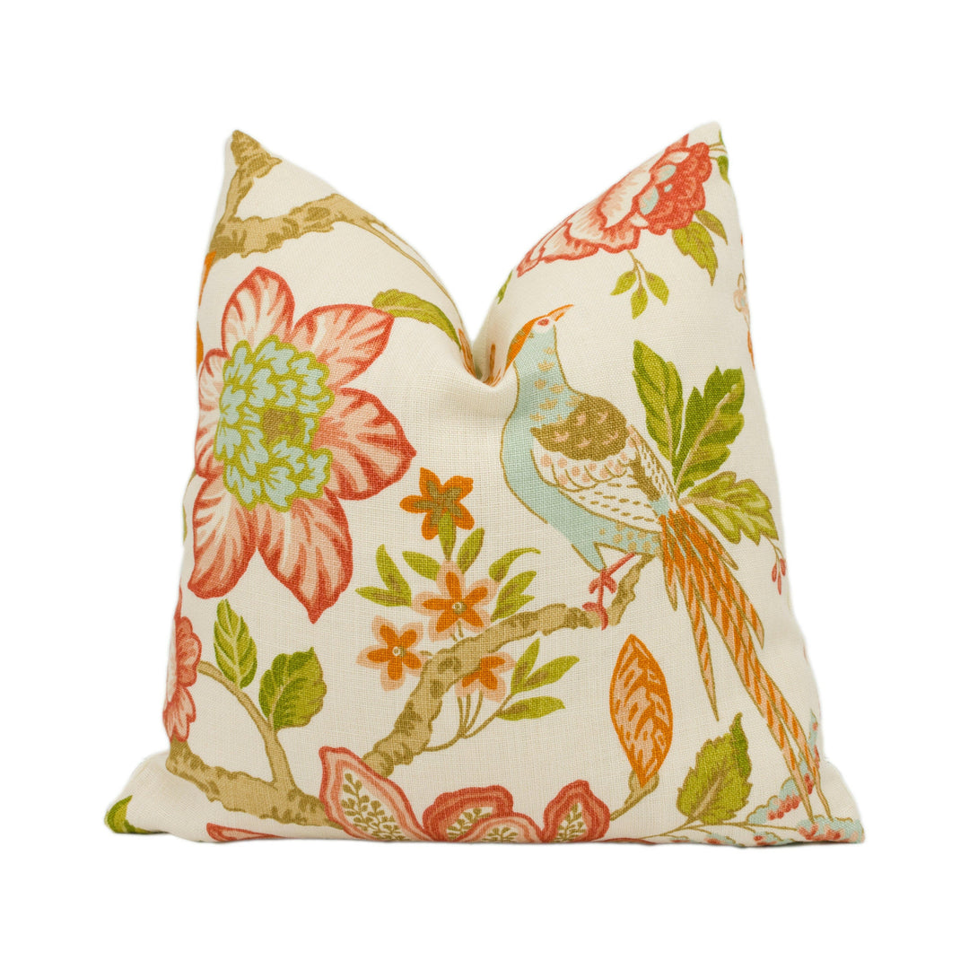 Schumacher - Huntington Gardens - Coral - Stunning Tree Of Life Designer Cushion Cover - Handmade Throw Pillow - Luxury Home Decor.