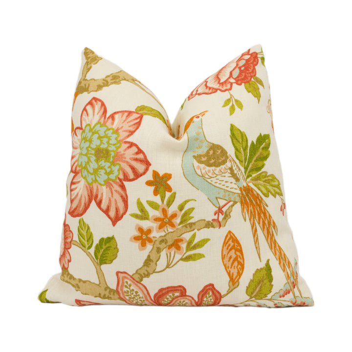 Schumacher - Huntington Gardens - Coral - Stunning Tree Of Life Designer Cushion Cover - Handmade Throw Pillow - Luxury Home Decor.