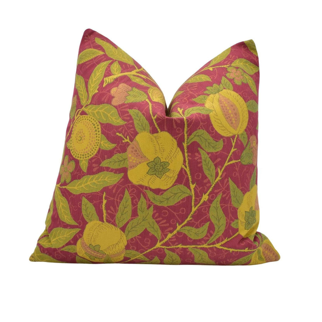 William Morris - Fruit Weave -  Crimson / Thyme - Historical Tapestry Weave Fruit & Flora Designer Cushion - Luxury Handmade Throw Pillow.