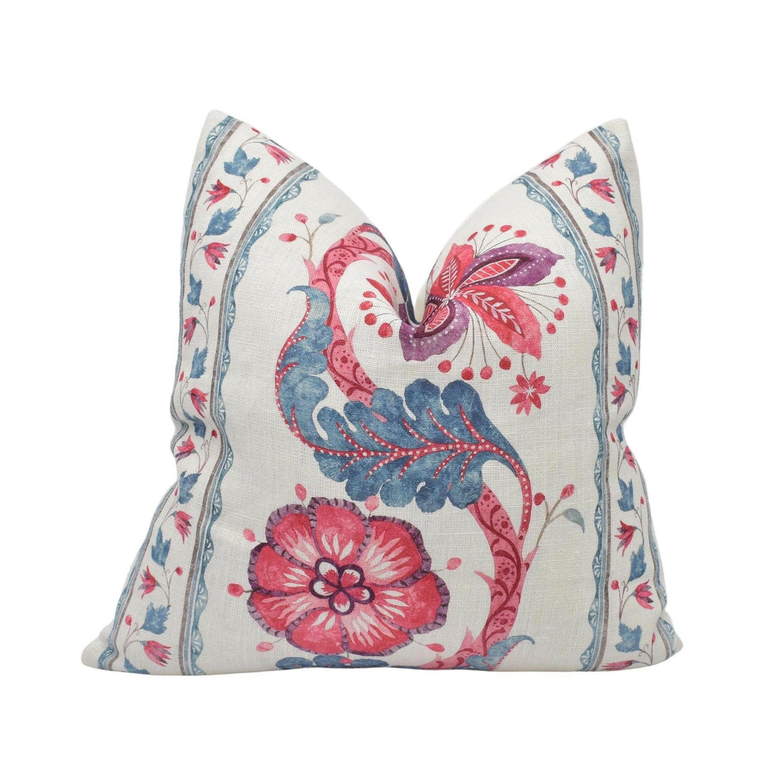 Nina Campbell - Montsoreau Clermont - Red / Blue / Amethyst - 18th Century Indian Flora and Fauna Designer Cushion Cover - Luxury Throw.