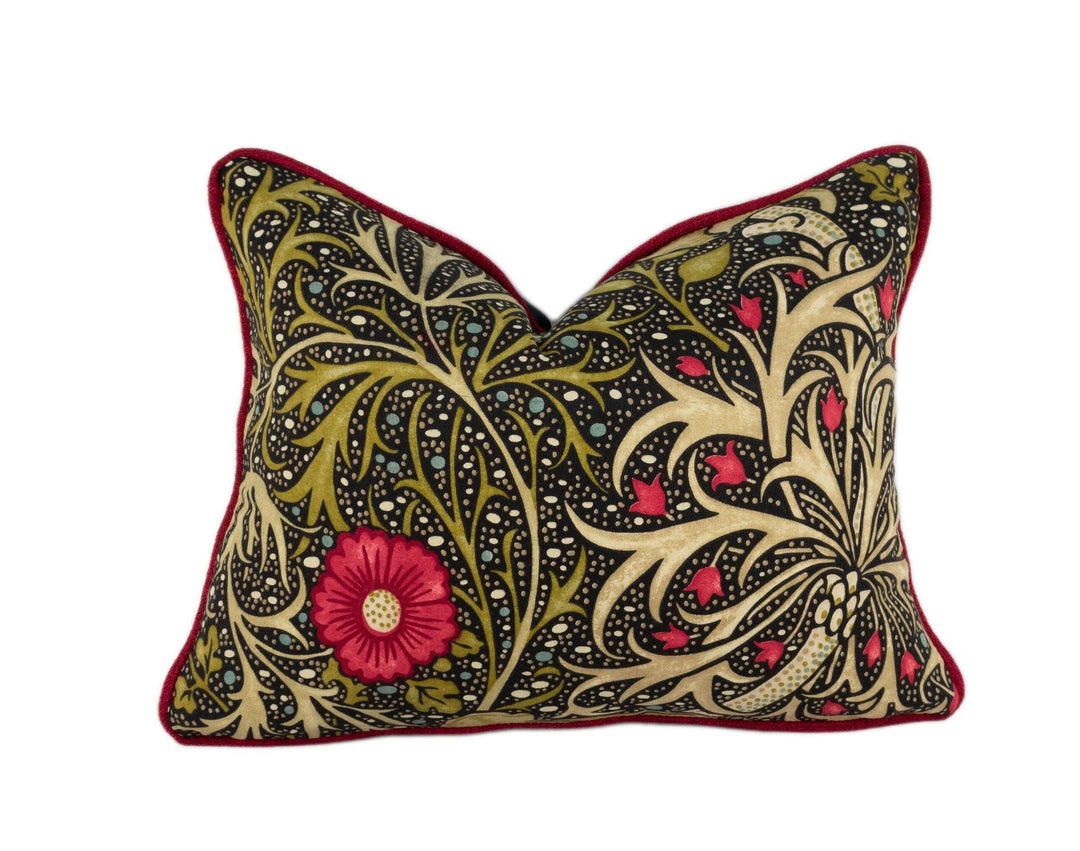 William Morris - Seaweed - Ebony / Poppy - Cushion Cover Throw Pillow Designer Home Decor.
