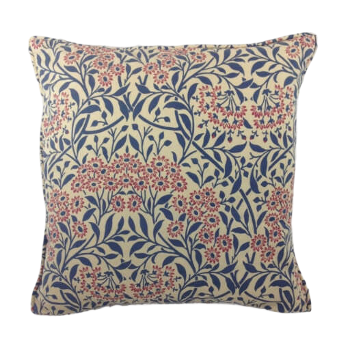 William Morris - Michaelmas Daisy - Indigo / Red - Cushion Cover Throw Pillow Designer Home Decor.