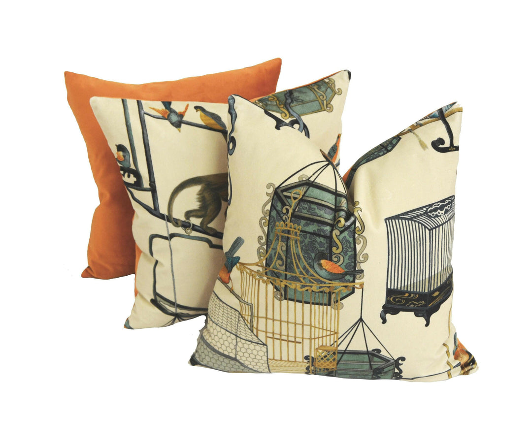 G P & J Baker - Menagerie Velvet - Parchment  - Opulent Cosmopolitan Marketplace Designer Velvet Cushion Cover - Luxury Handmade Throw.