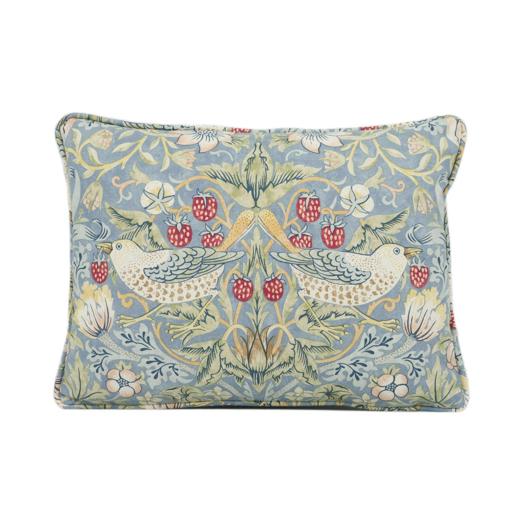 William Morris - Strawberry Thief - Slate / Vellum - Iconic Floral Morris Designer Cushion Cover - Handmade Cheeky Bird Blue Pillow Cover.