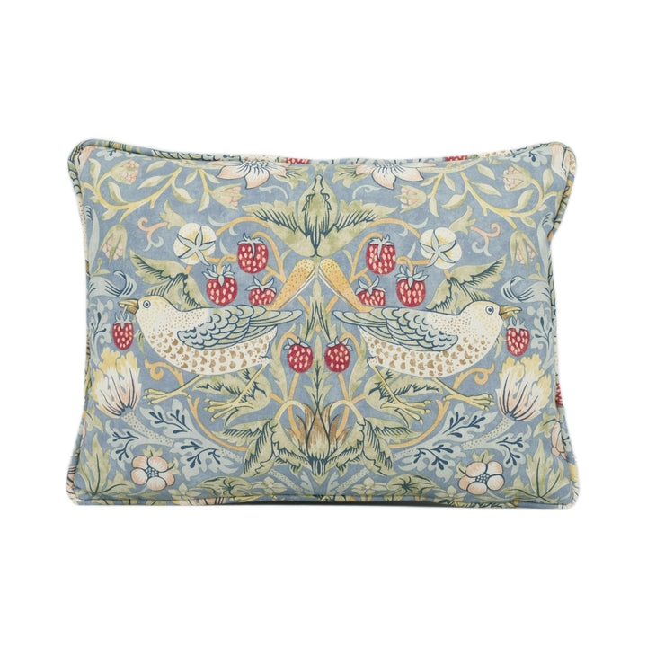 William Morris - Strawberry Thief - Slate / Vellum - Iconic Floral Morris Designer Cushion Cover - Handmade Cheeky Bird Blue Pillow Cover.