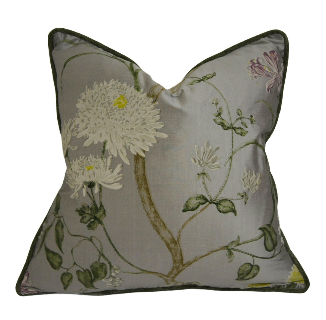 Sanderson - Summer Tree Silk - Steel / Ivory - Cushion Cover Throw Pillow Designer Home Decor.