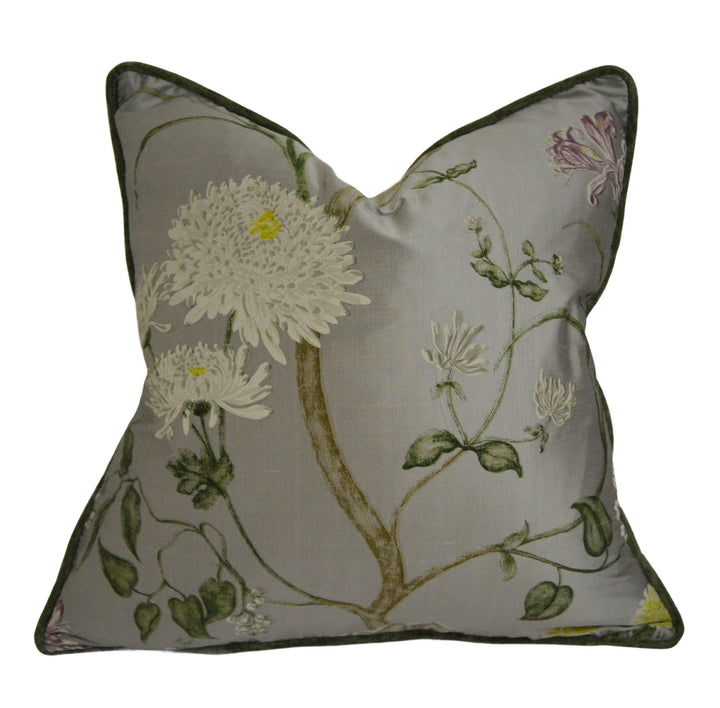 Sanderson - Summer Tree Silk - Steel / Ivory - Cushion Cover Throw Pillow Designer Home Decor.