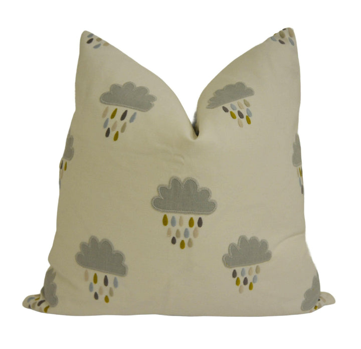 Scion - April Showers - Bourbon / Rubble / Honey - Delightful Embroidered Cloud Cushion Cover Handmade Throw Pillow Designer Home Decor.