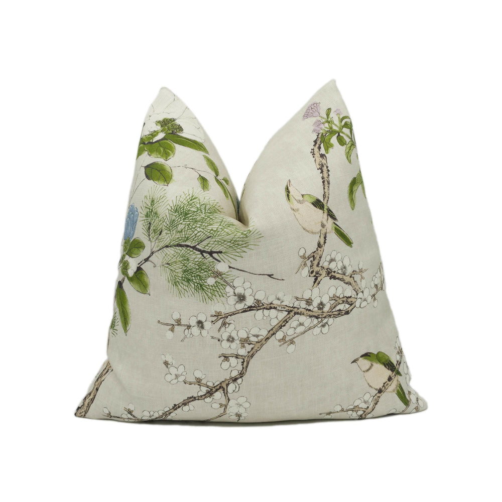 Thibaut - Katsura - Cream & Lavender - Japanese Maple Floral Designer Cushion Cover - Cream Purple Bird Throw Pillow - Asian Inspired Pillow.