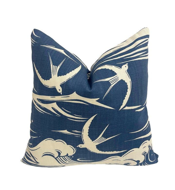 Sanderson - Swallows at Sea - Navy - Stunning Cushion Cover Throw Pillow Designer Home Decor.