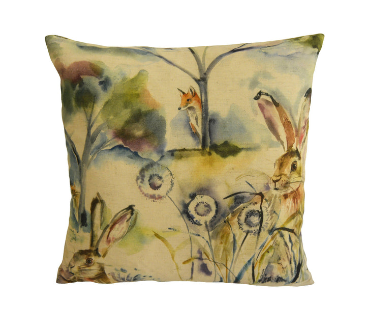 Voyage - Grassmere - Sweetpea -  Sweet Countryside Fox & Hare Cushion Cover - Handmade Throw Pillow Designer Home Decor.