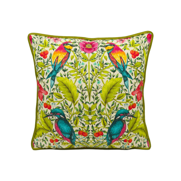 Blendworth Library - Lambourn - Peachy - Modern Funky Maximalist Bird Designer Cushion Cover - Luxury Throw Pillow - Handmade Home Décor.