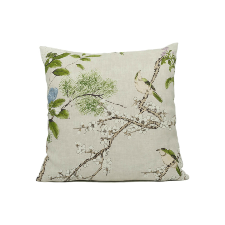 Thibaut - Katsura - Cream & Lavender - Japanese Maple Floral Designer Cushion Cover - Cream Purple Bird Throw Pillow - Asian Inspired Pillow.