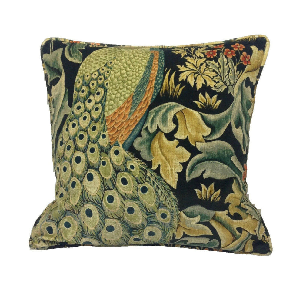 William Morris - Forest Velvet - Charcoal - Self-Piped Cushion Cover Throw Pillow Designer Home Decor.