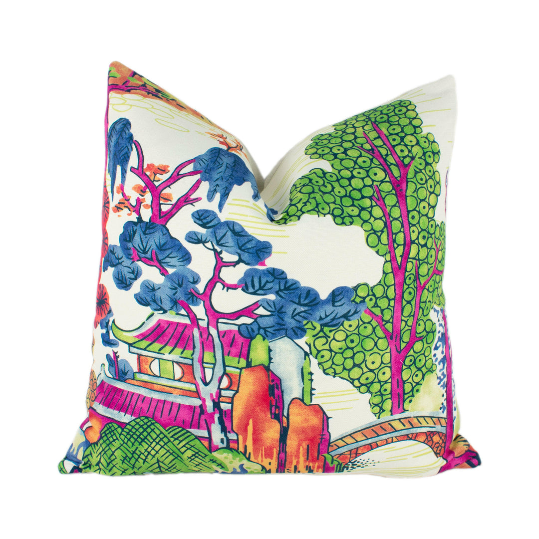 Thibaut - Asian Scenic - Coral / Green - Cushion Cover Pillow Throw Stunning Home Decor.