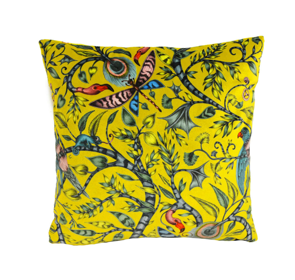 Lime Velvet Funky Maximalist Fantasy Giraffes and Zebras  - Bold Flora and Fauna Designer Cushion Cover - Luxury Throw Pillow - Handmade.
