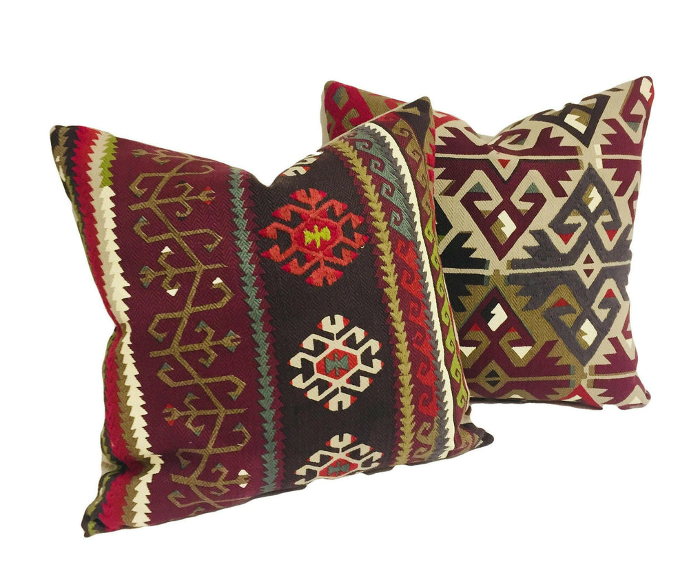William Morris - Burdock & Star - Fig / Carmine - Eastern Kilim Inspired Heavy Woven Designer Cushion Cover Luxury Throw Pillow Handmade.