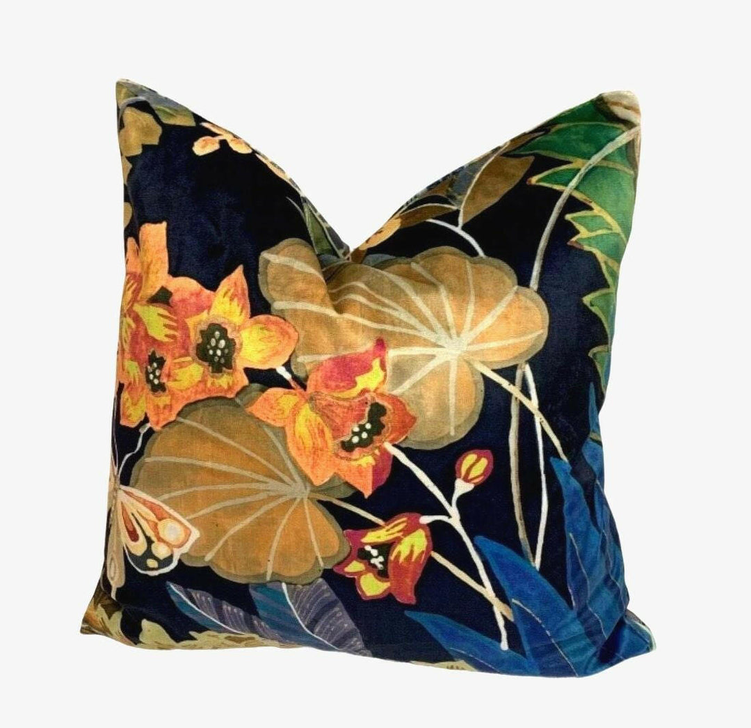 Prestigious - Hidden Paradise - Midnite - Tropical Maximalist Velvet Cushion Cover - Handmade Throw Pillow Designer Home Decor.
