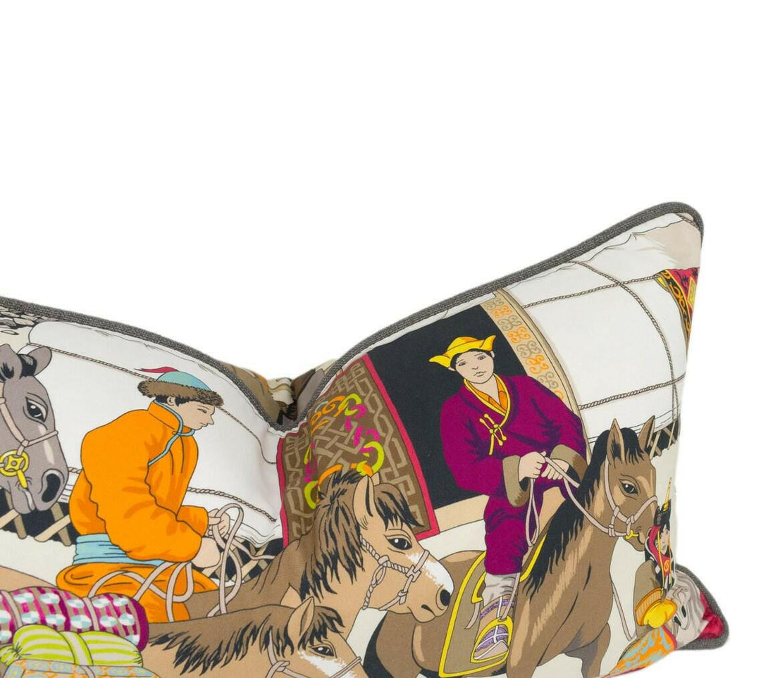 Manuel Canovas - Hazara - Turquoise - Pictural Nomadic Gobi Themed Scene Designer Cushion Cover - Handmade Throw Pillow Luxury Home Décor.