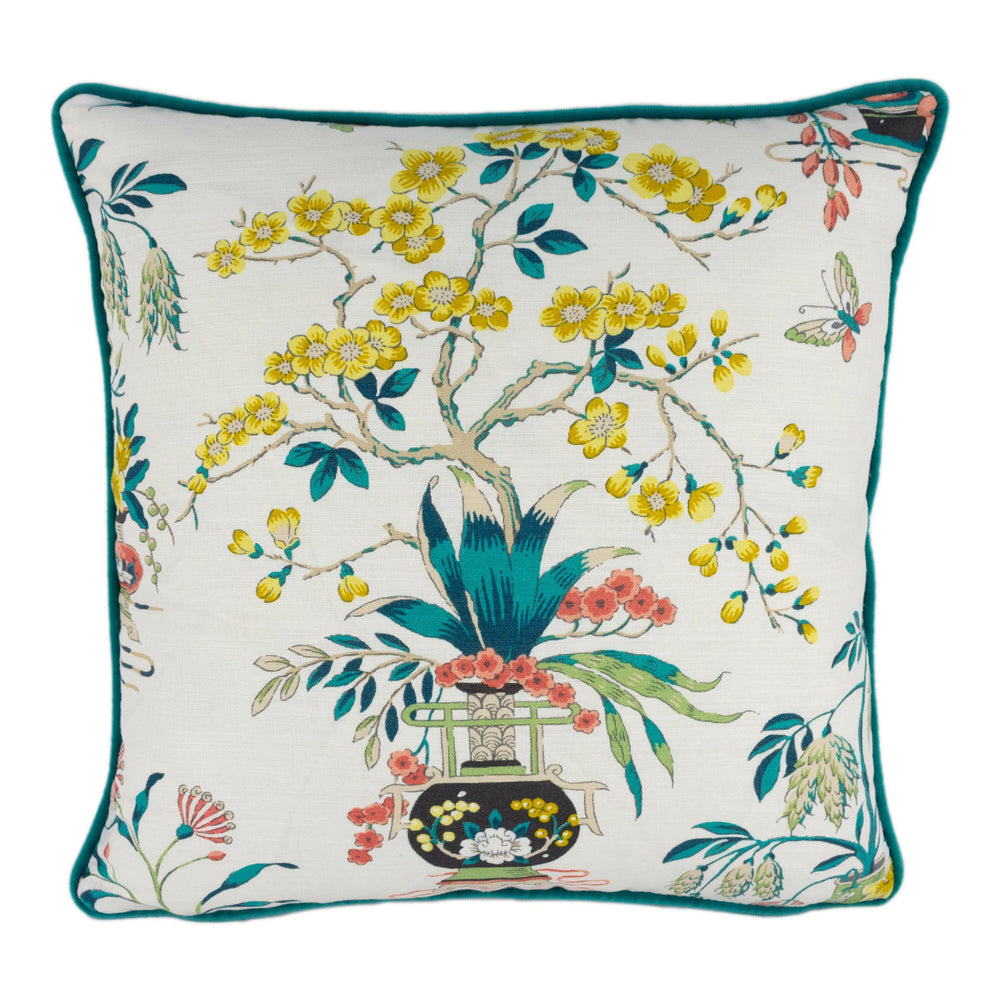 Schumacher -  Ming Vase - Multi - Traditional Chinese Chinoiserie Designer Cushion Cover - Handmade Throw Pillow Designer Home Decor.