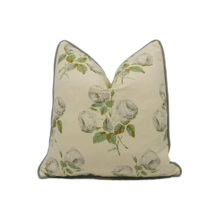 Colefax and Fowler - Bowood - Grey / Green Linen Union - Classic Floral Designer Cushion Cover - Handmade Throw Pillow Luxury Home Décor.