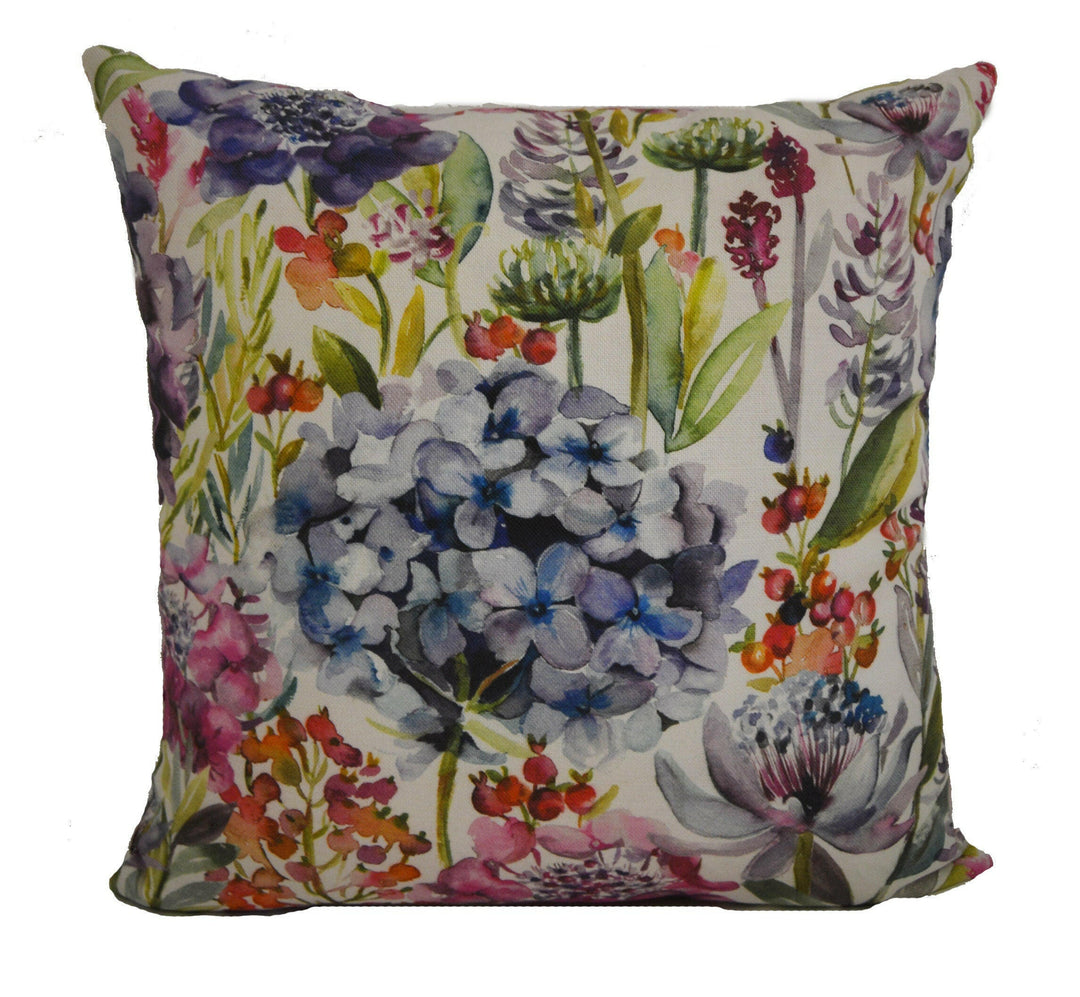 Voyage - Hydrangea - Cream / Grape - Beautiful Watercolour Meadow - Floral Cushion Cover - Handmade Throw Pillow Designer Home Decor.