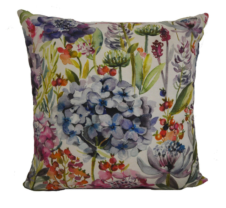 Voyage - Hydrangea - Cream / Grape - Beautiful Watercolour Meadow - Floral Cushion Cover - Handmade Throw Pillow Designer Home Decor.